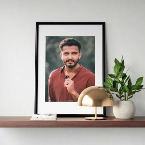 portrait print with wooden frame